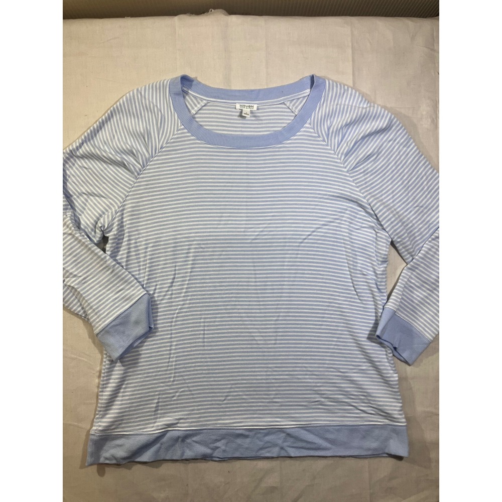 Haven Well Within Womens Blue White Striped Modal Raglan Shirt‎ Small VN5092